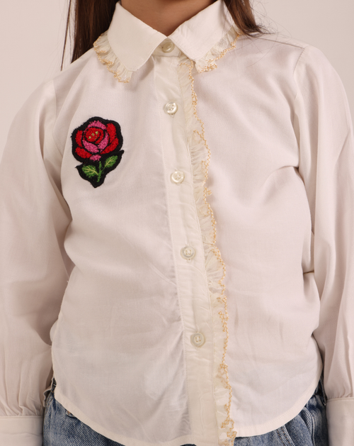 Rose embroidered lace shirt