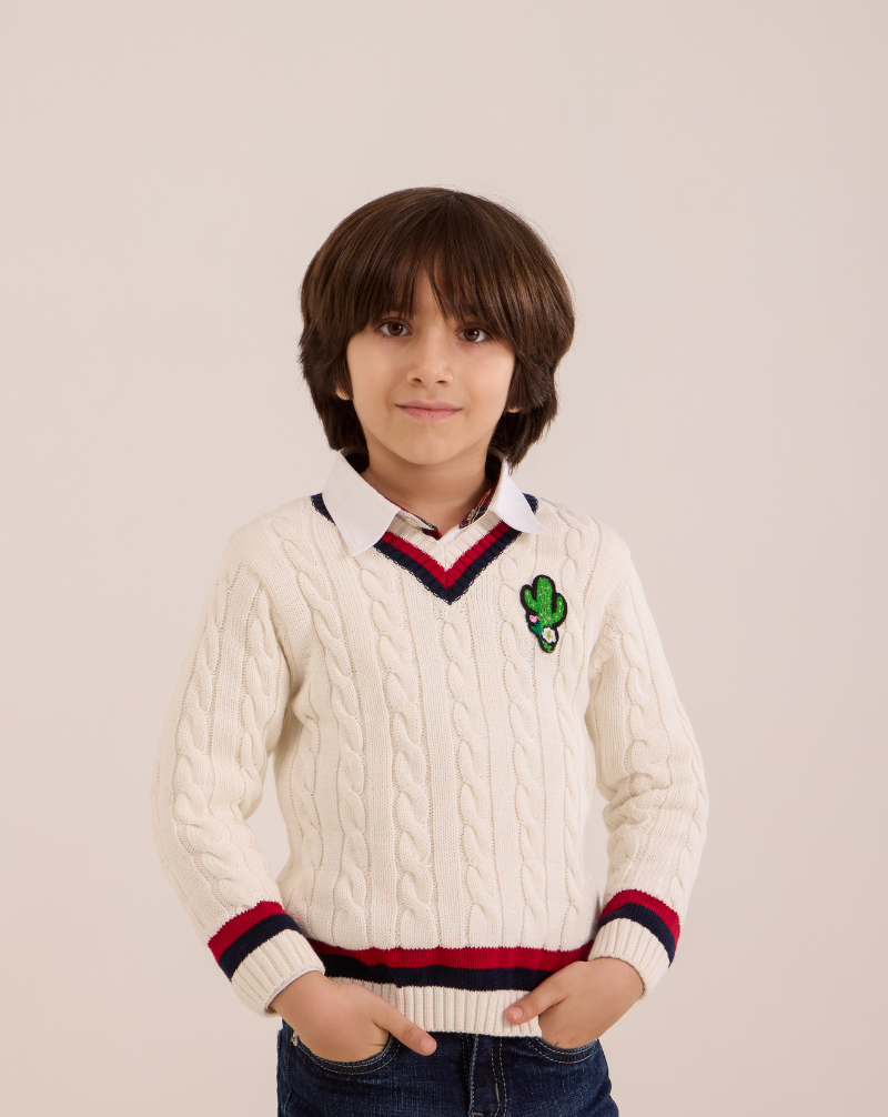 Cable knit cricket jumper