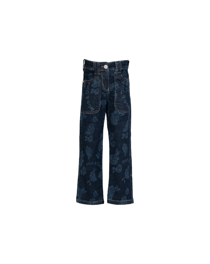 Elastic Waist Jeans with Roses
