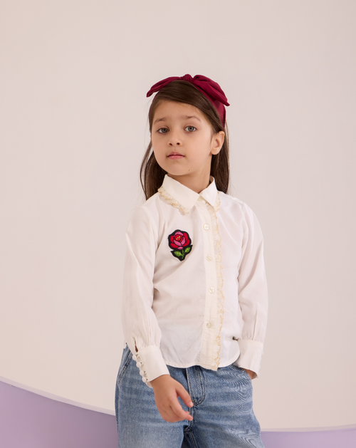 Rose embroidered lace shirt