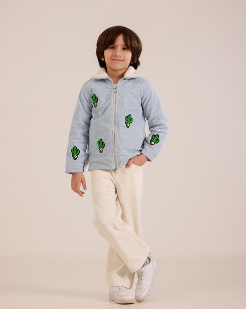 Cactus corduroy jacket with fur collar and pants