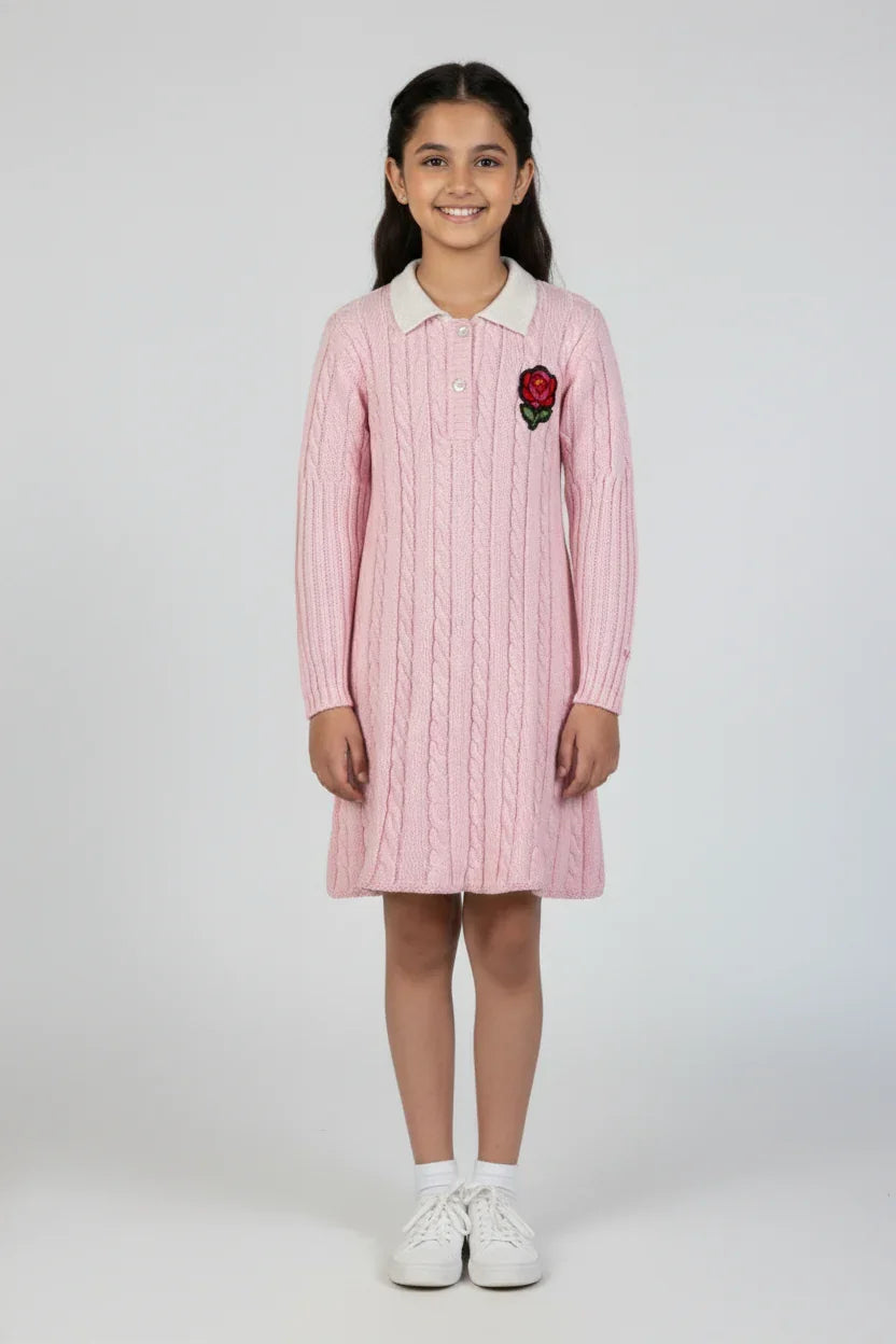 Cable knit jumper dress with rose