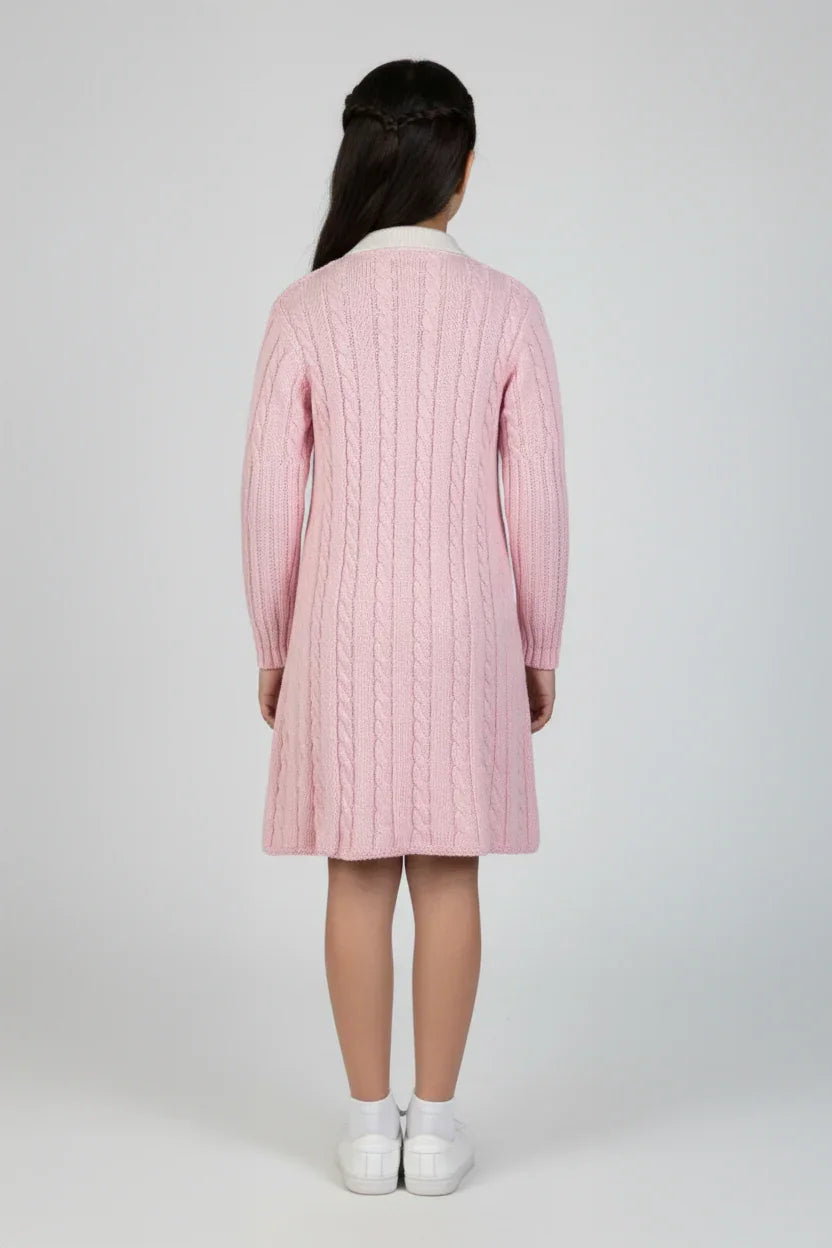 Cable knit jumper dress with rose