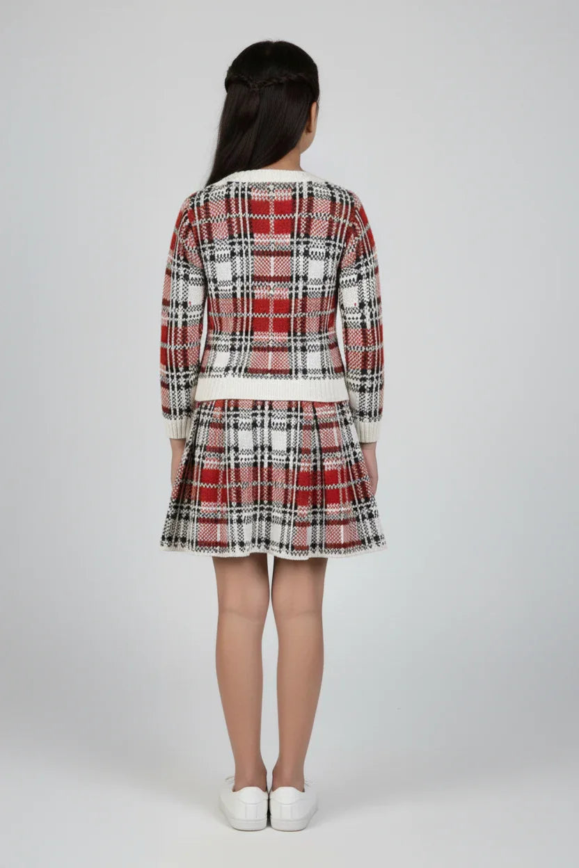 Tartan Wool Cardigan and Skirt Set