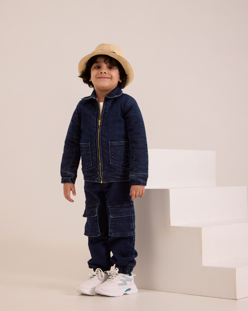 Cactus Zip-up Collar Padded Denim Jacket and Cargo Pants