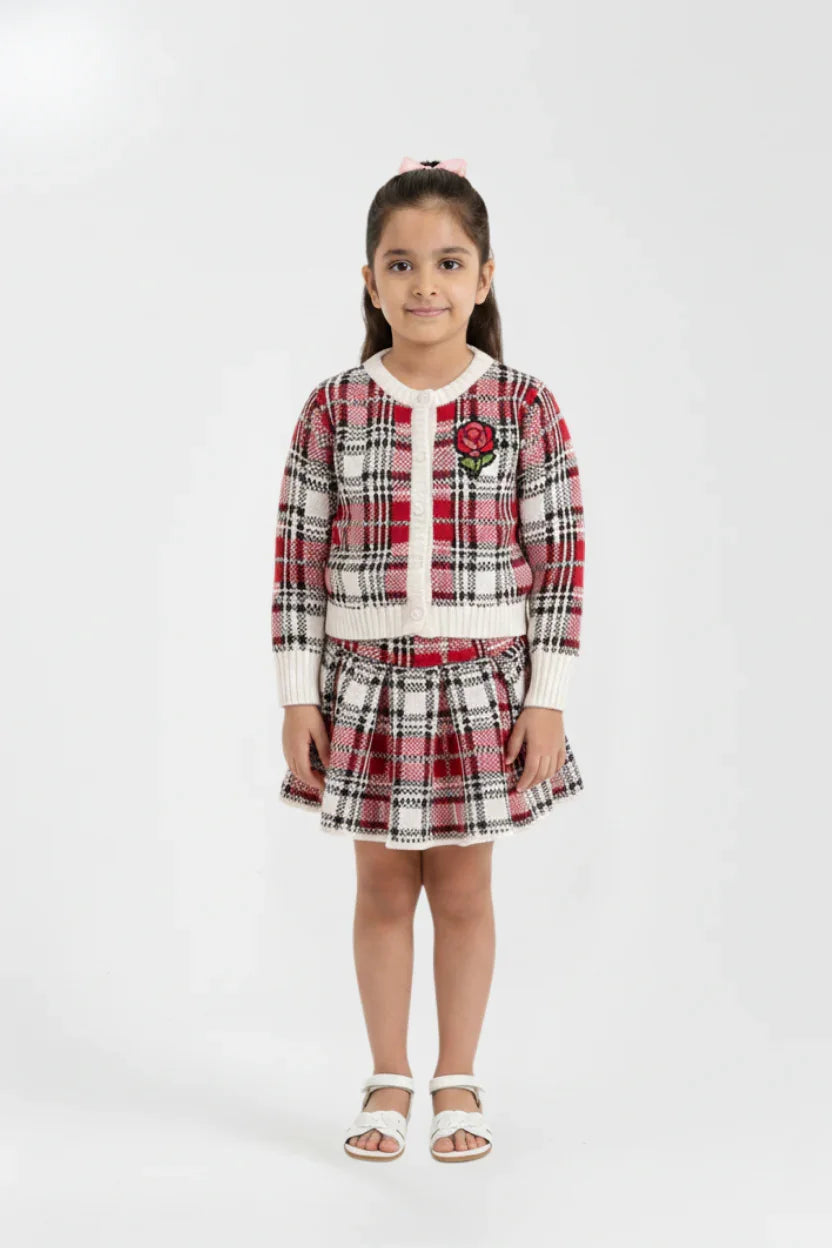 Tartan Wool Cardigan and Skirt Set