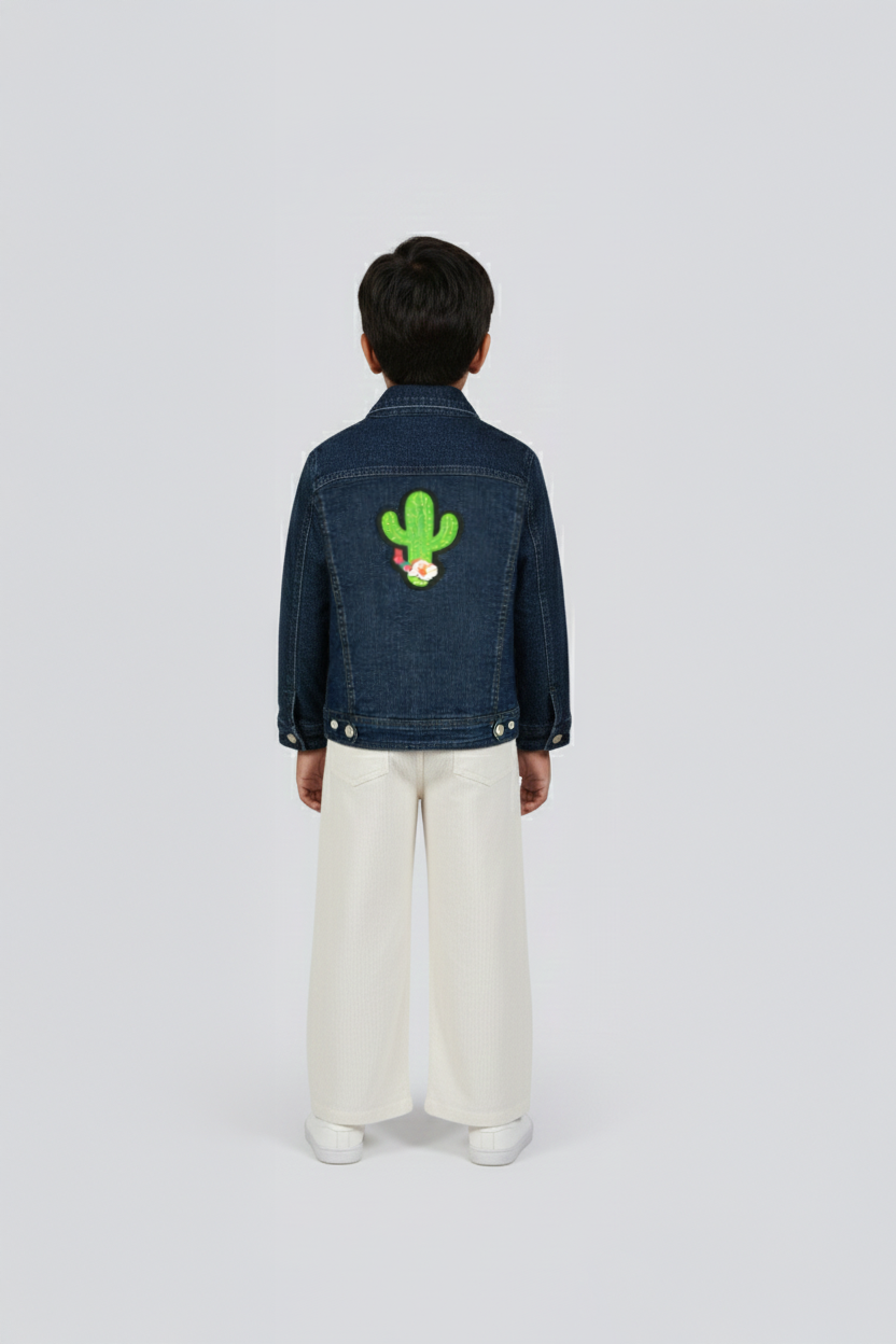 Cactus zip-up padded denim bomber jacket