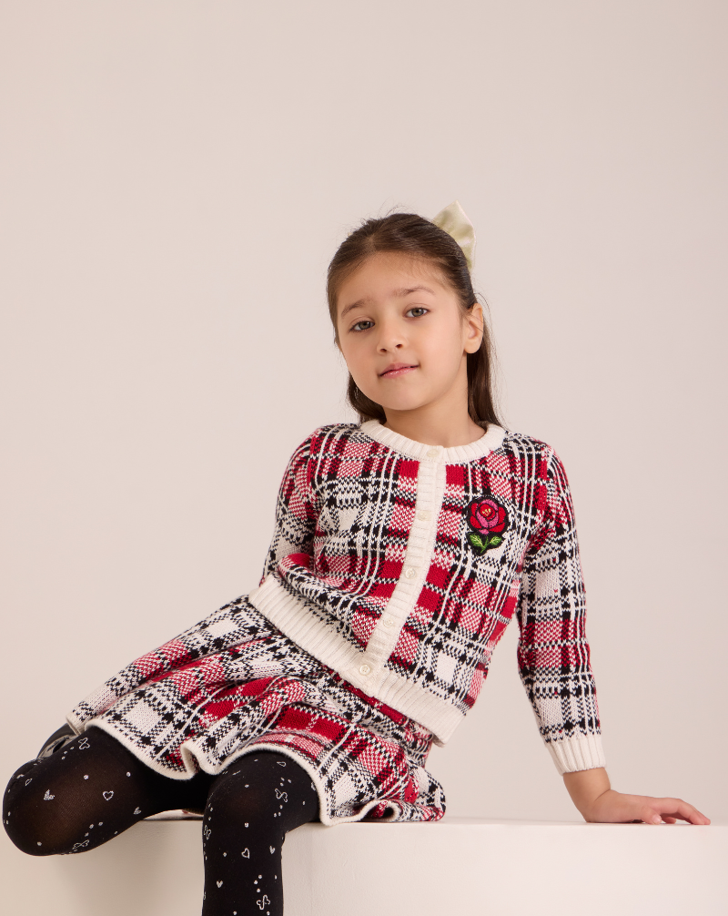 Tartan wool skirt with adjustable waist