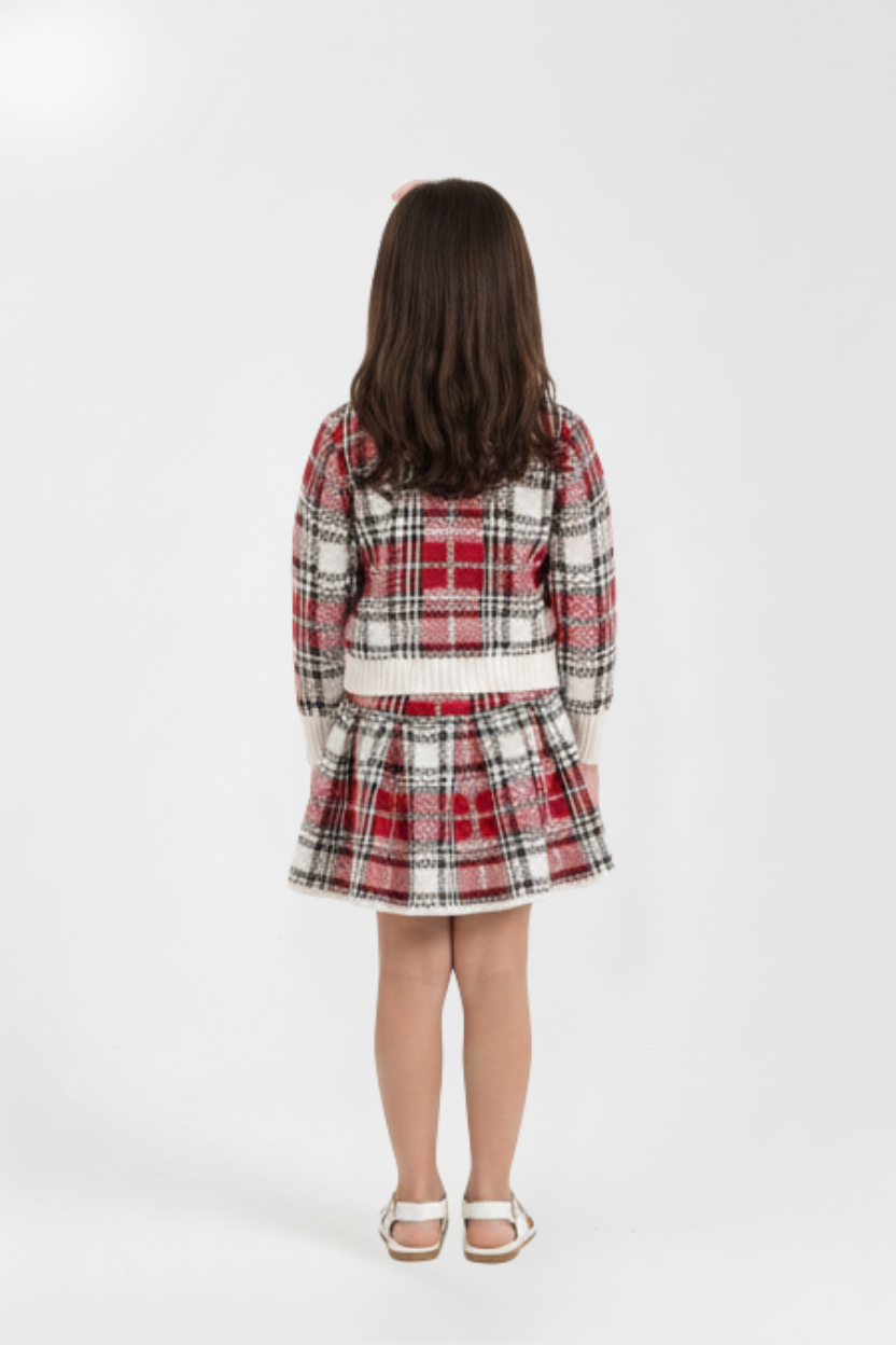 Tartan Wool Cardigan and Skirt Set