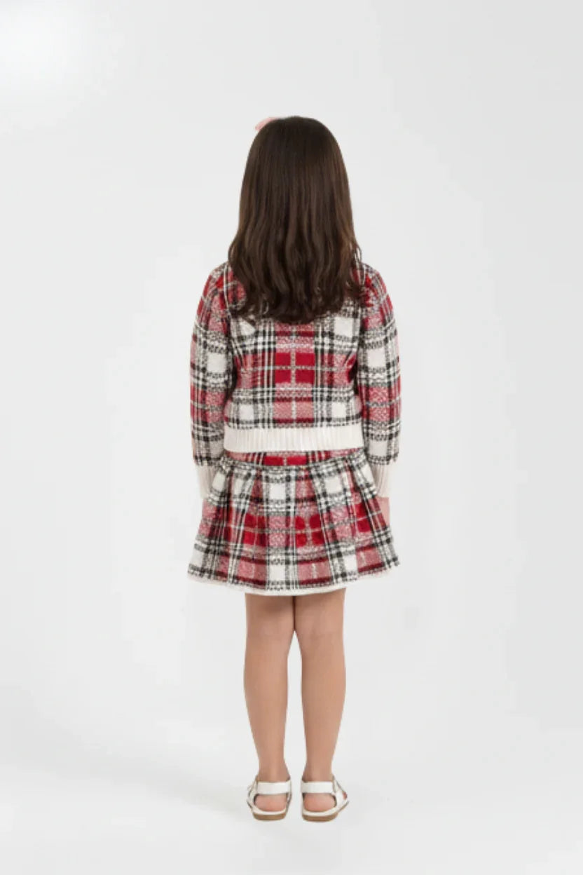 Tartan Wool Cardigan and Skirt Set