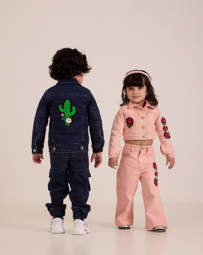 Cactus zip-up padded denim bomber jacket