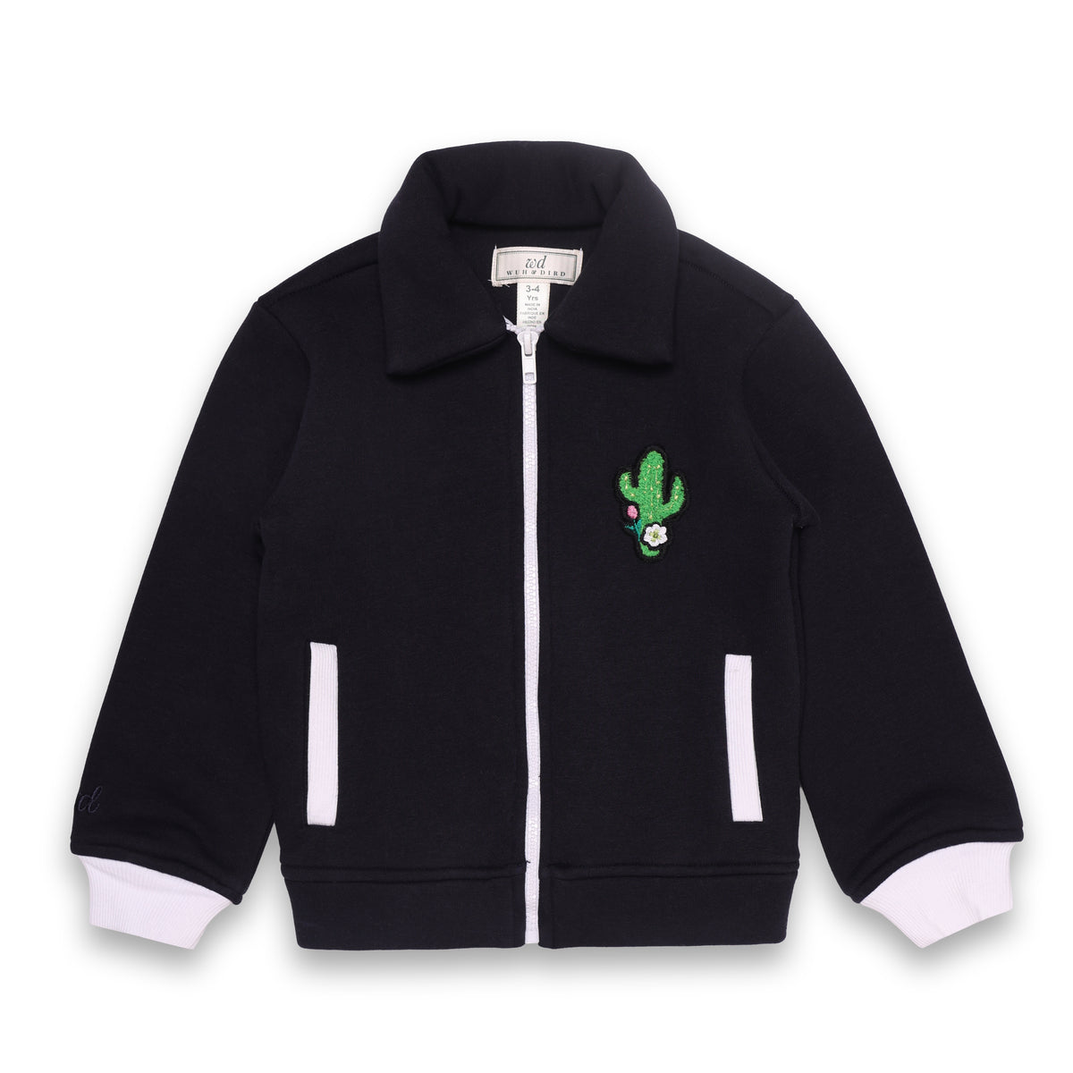 Front zip fleece sweatshirt with cactus embroidery