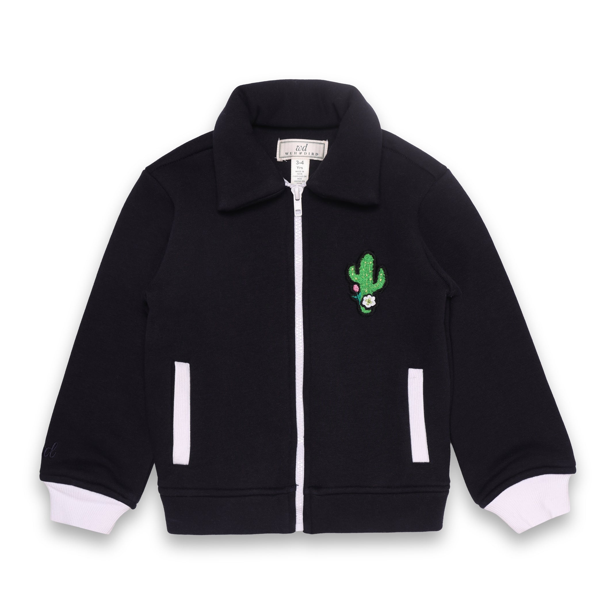 Front zip fleece sweatshirt with cactus embroidery
