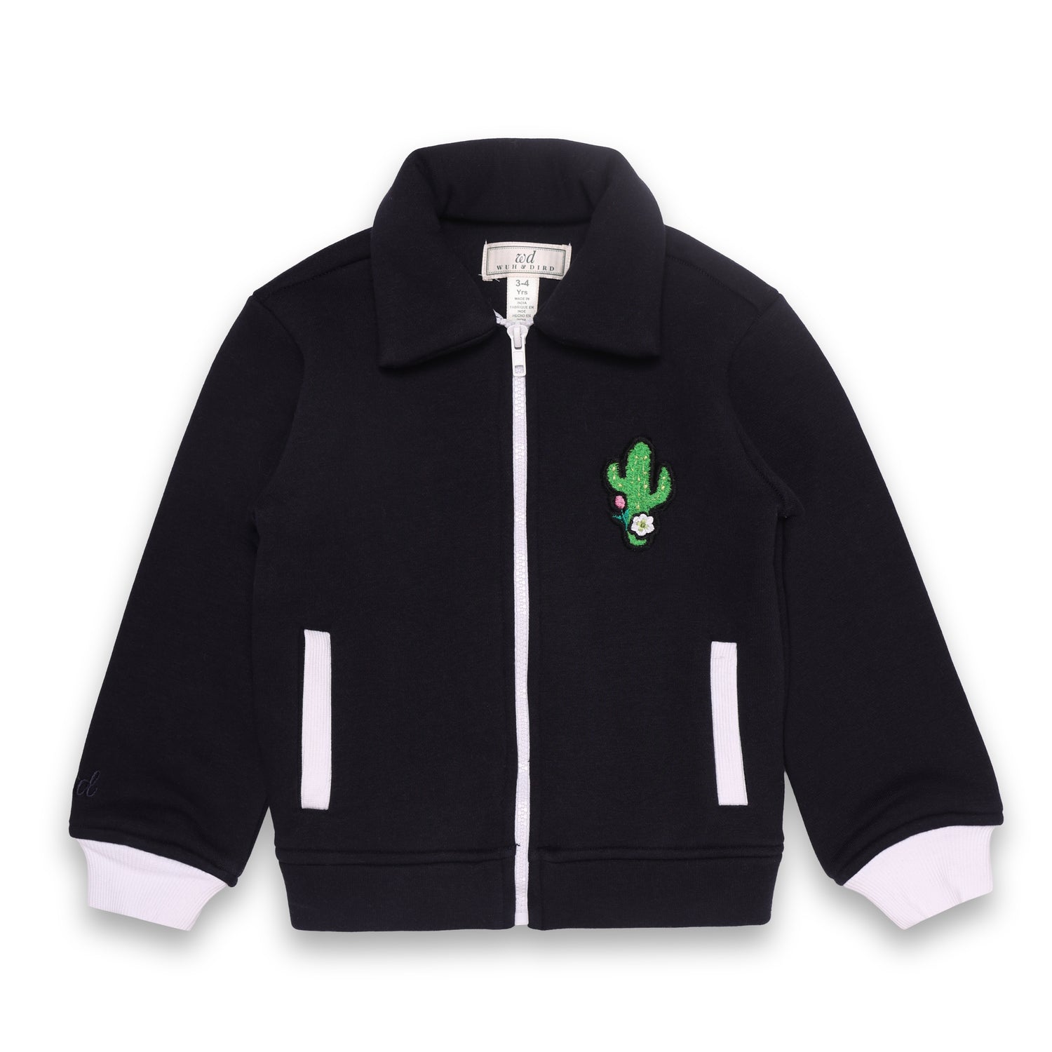 Front zip fleece sweatshirt with cactus embroidery