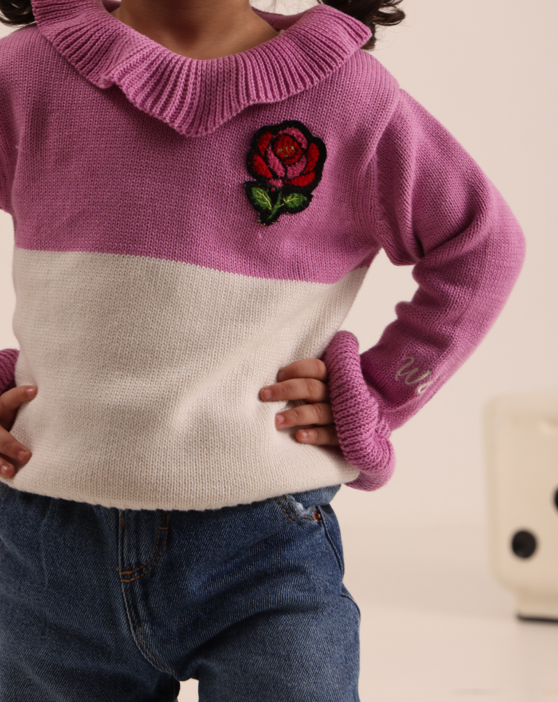 Rose Knitted Dual Color Sweater
