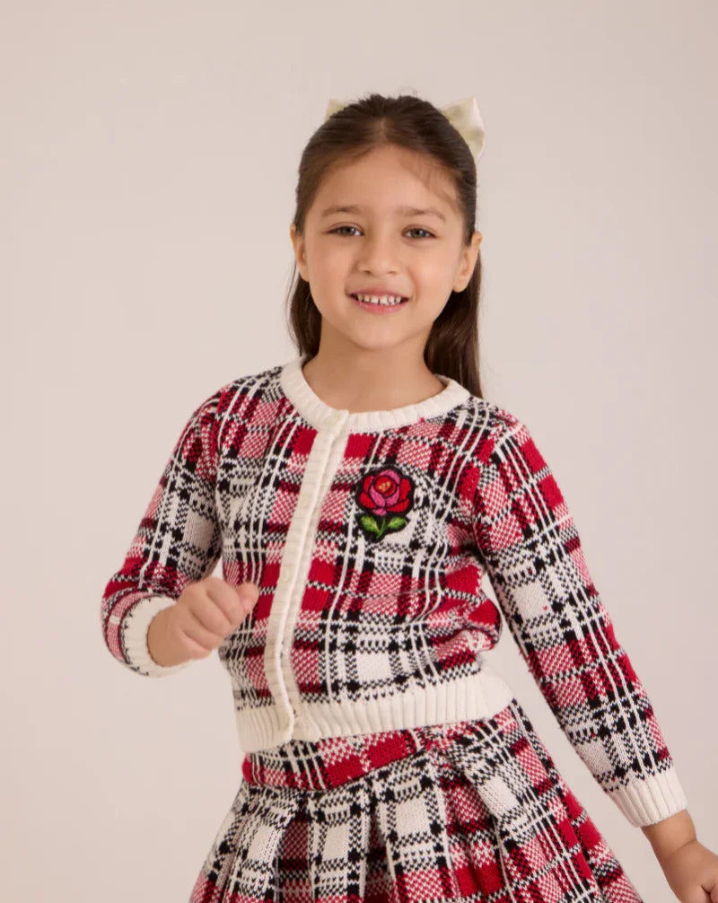 Tartan Wool Cardigan and Skirt Set