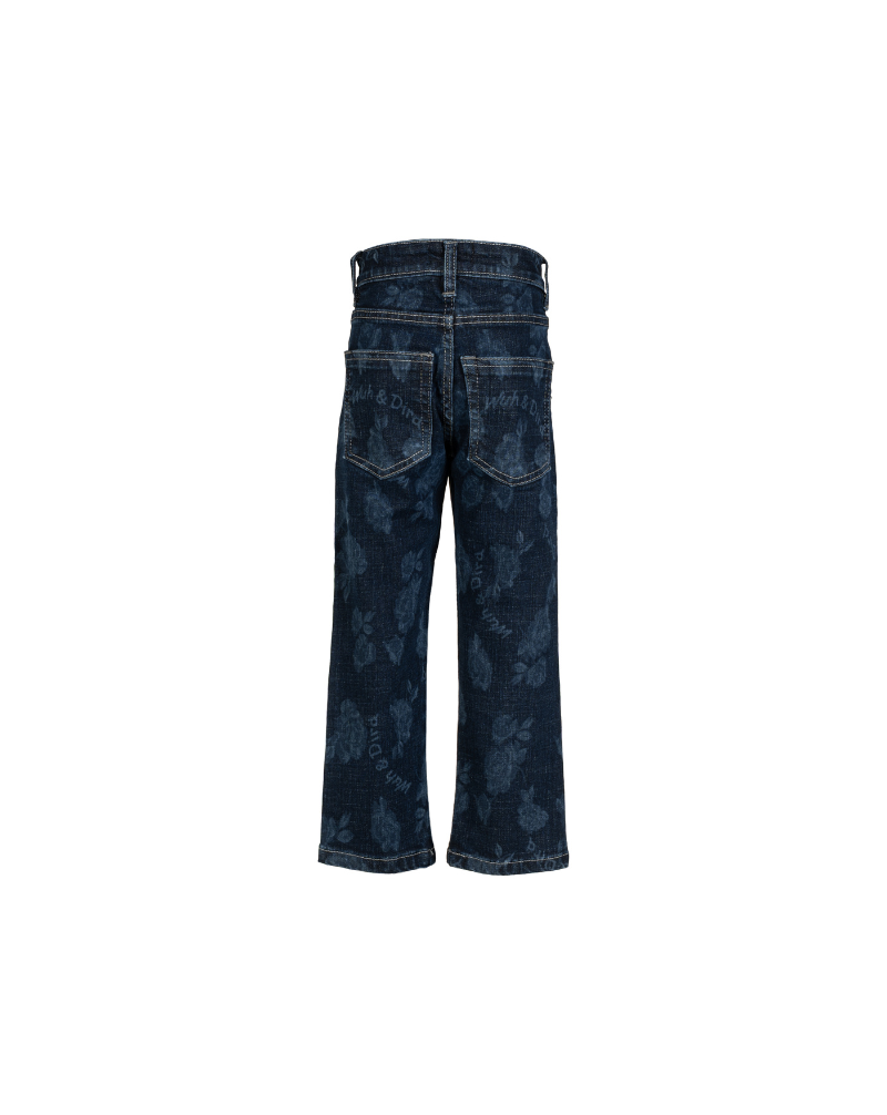 Elastic Waist Jeans with Roses