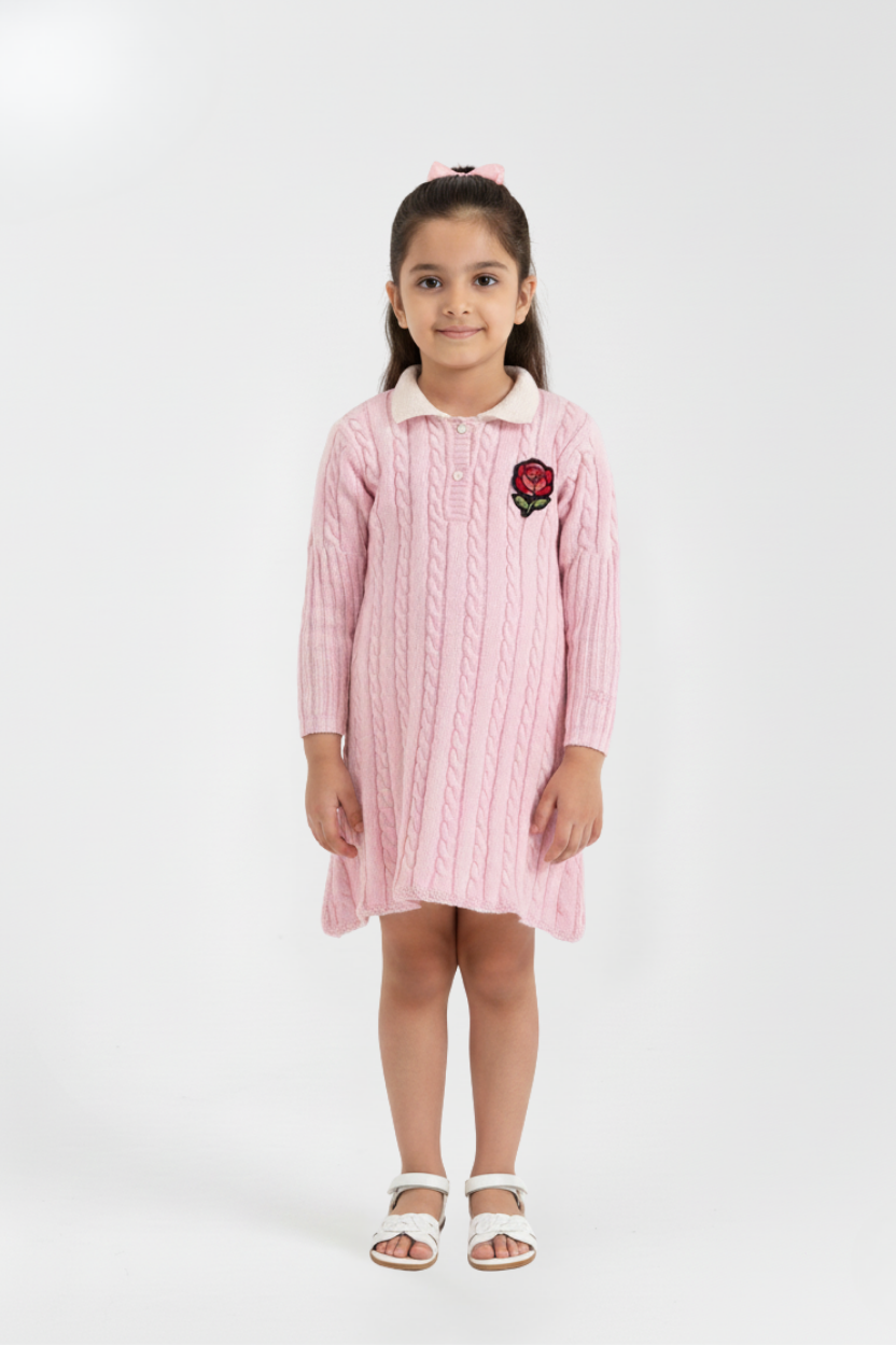 Cable knit jumper dress with rose