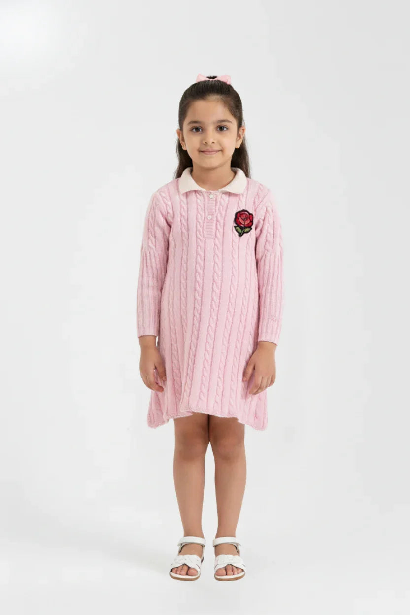 Cable knit jumper dress with rose