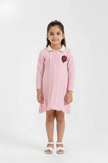 Cable knit jumper dress with rose