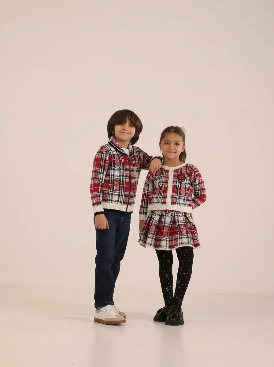 Tartan wool skirt with adjustable waist