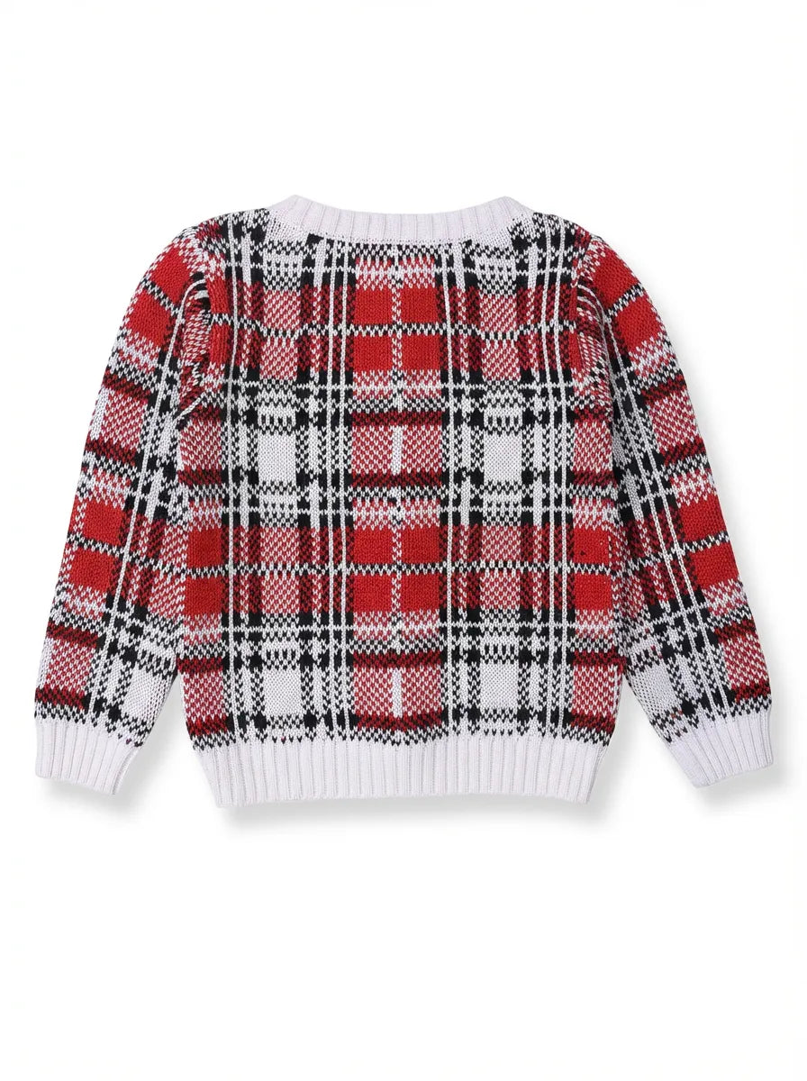 Girls Tartan wool button down cardigan