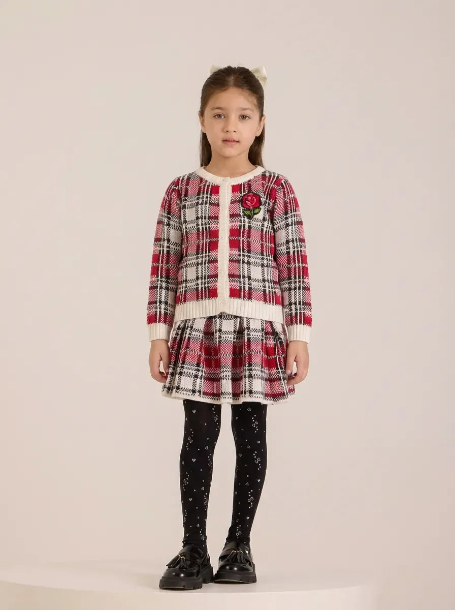 Tartan Wool Cardigan and Skirt Set