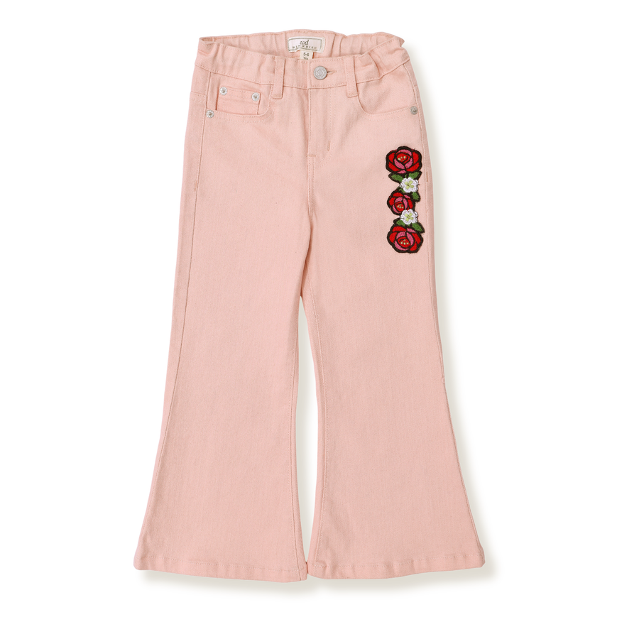 Embroidered Denim Flared Pants