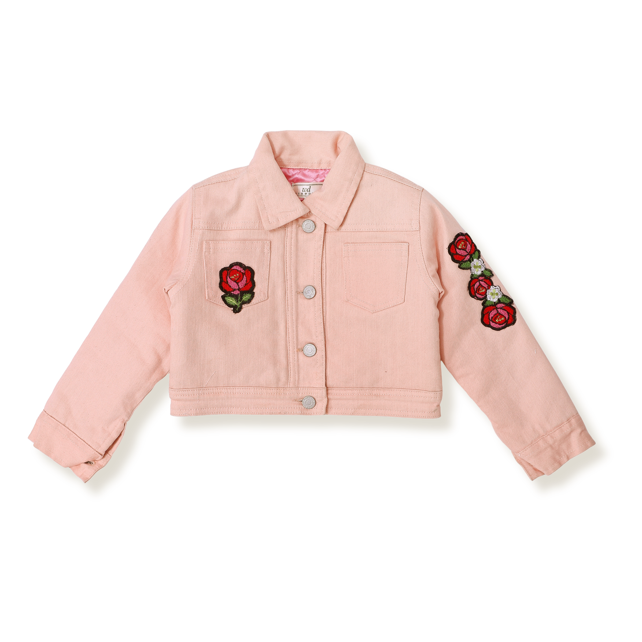 Embroidered Padded Cropped Denim Jacket