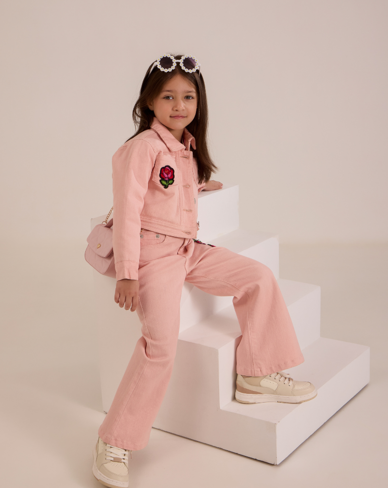 Embroidered Denim Flared Pants