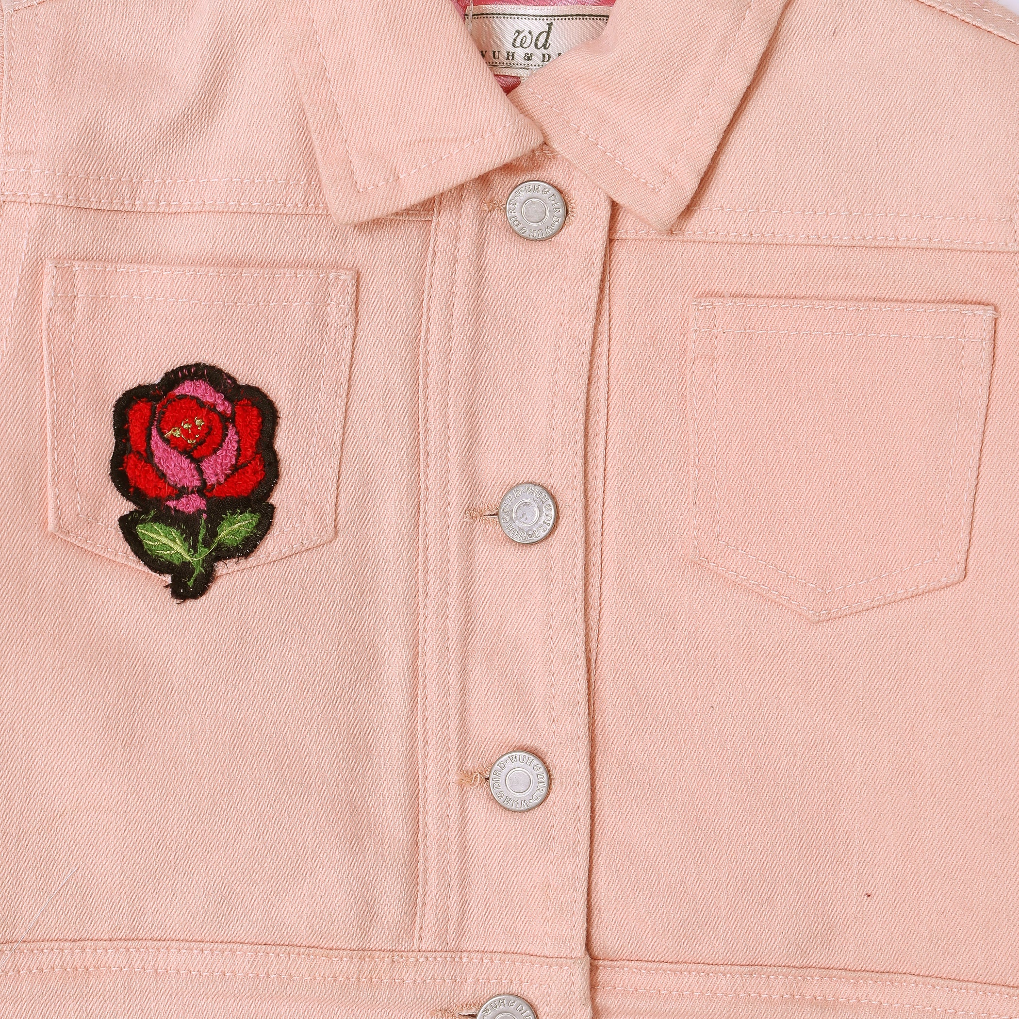Embroidered Padded Cropped Denim Jacket
